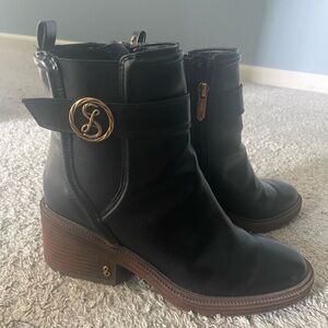 Sam & Libby Black Ankle Booties with Gold Accent